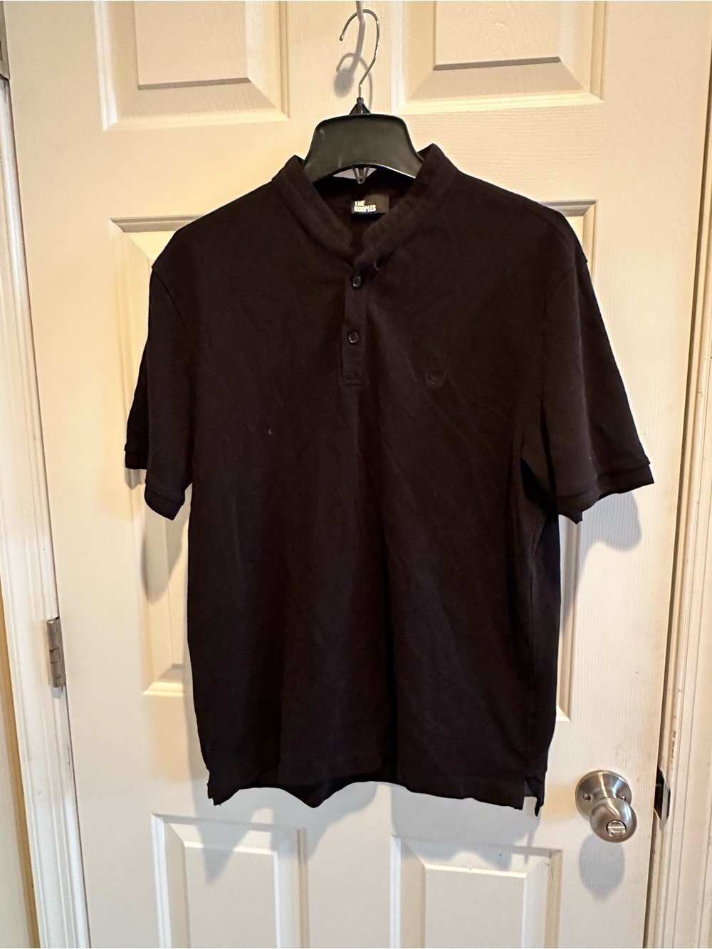 The Kooples Polo Shirt Men’s XL Black Short-Sleeve Military Collar Slim Fit